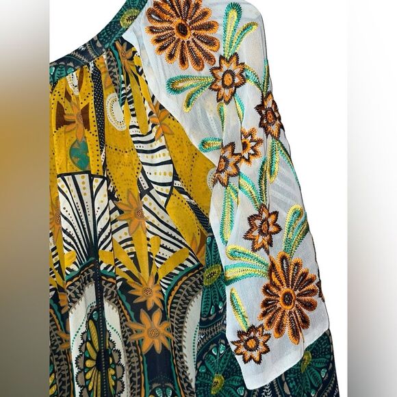 KAS WOMENS FLORAL EMBROIDERED PULLOVER‎ TUNIC TOP IN YELLOW Size Small - Picture 7 of 9